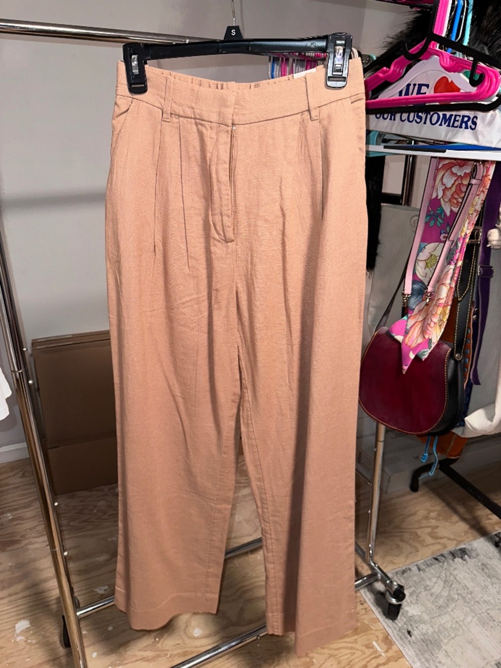 Abercrombie & Fitch Brown Linen-Blend Tailored Wide Leg Pant